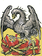 Phoenix atop flames and burning wood, from the Nuremberg Chronicle